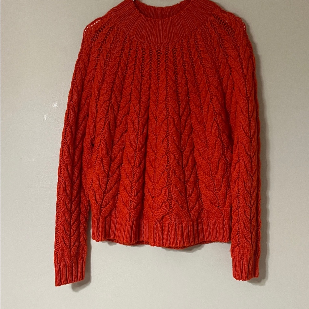 Sezane Bold Orange Cable Knit Sweater